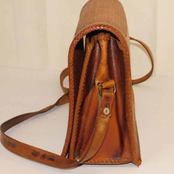 Vintage Tooled Leather Handbag Floral Shoulder Bag Western Purse - Picture 7 of 16